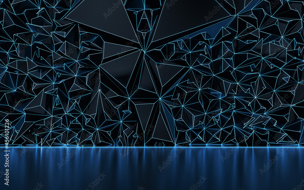 Poster empty room and neon with dark background, 3d rendering.
