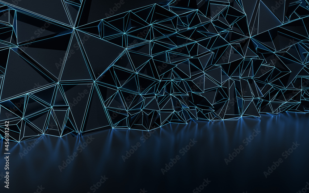 Poster empty room and neon with dark background, 3d rendering.