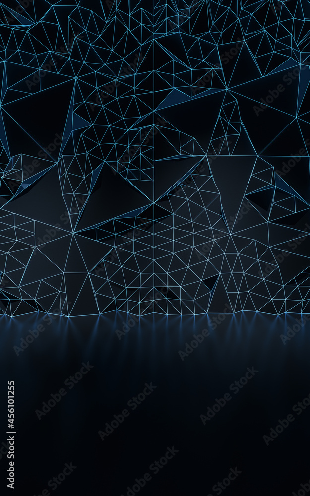 Poster empty room and neon with dark background, 3d rendering.