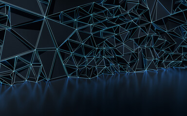Empty room and neon with dark background, 3d rendering.