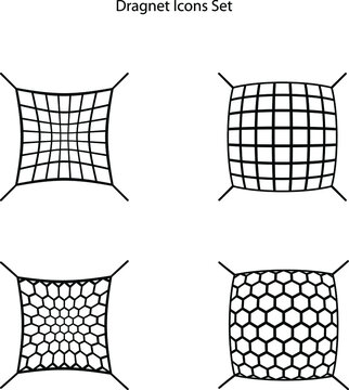 Vector fishnet, scoop-net for fishing. Seine, dragnet isolated on white background.