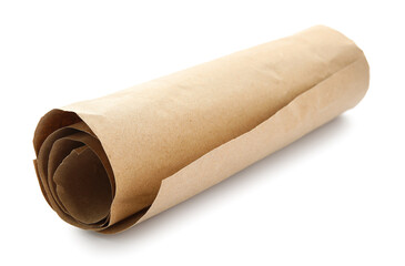 Rolled cardboard sheet on white background