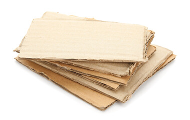 Pieces of cardboard on white background