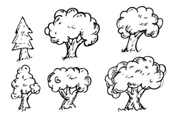 Simple Vector Hand Draw Sketch, Set 6 Big tree and grass