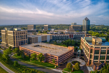 Aerial View of the Business District of Edina, Minnesota at Sunrise