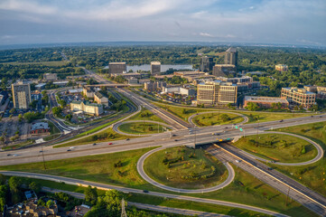 Aerial View of the Business District of Edina, Minnesota at Sunrise