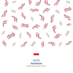 100000 Indonesian Rupiah Raining Falling, Indonesia Rupiah Vector Illustration, Indonesia Rupiah money rain set bundle banknotes