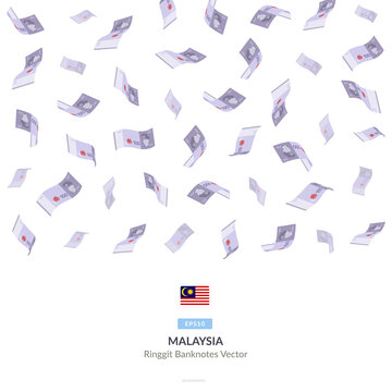 100 Malaysian Ringgit Raining Falling, Malaysia Ringgit Vector Illustration, Malaysia Ringgit money rain set bundle banknotes
