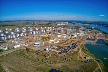 Aerial View of a Oil Refinery along the Missouri River in Bismark, North Dakota