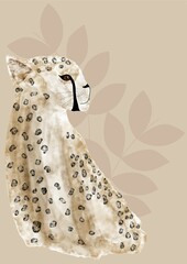Ilustración de leopardo en acuarela, tonos beiges y marrones