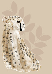 Ilustración vectorial de leopardo en acuarela, tonos beiges y marrones