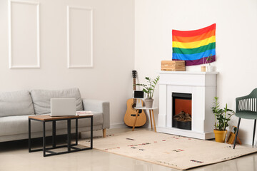 Interior of modern living room with flag of LGBT
