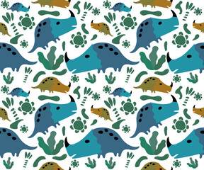 Dinosaur baby funny vector seamless pattern for kid fashion style and paper gift.