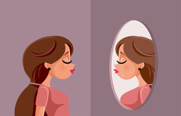 Woman Looking in the Mirror Suffering from Depression