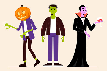 halloween character collection flat design vector illustration