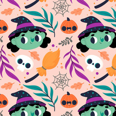 halloween pattern with witches design vector illustration