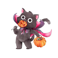 black cat eating candies happy halloween design vector illustration vector illustration