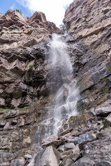 Beautiful Cascade Falls waterfall at a park in Ouray Colorado