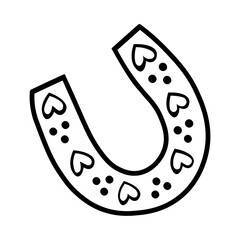 Lucky horseshoe vector cartoon illustration. Doodle style. Isolated on white background. Hand draw Element for design.