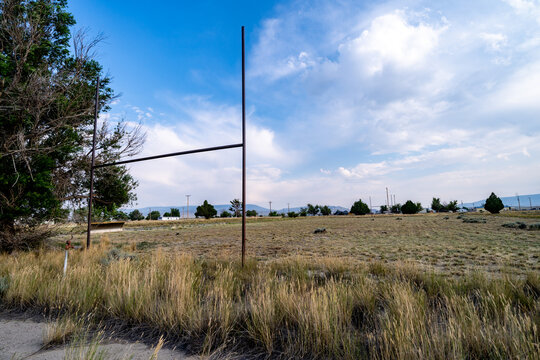 Old goalposts from the former high school football field in the ghost town of Jeffery City Wyoming