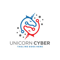 modern outline logo cyber unicorn illustration © idealis