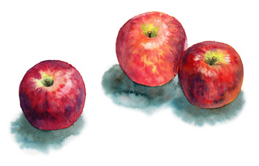 アナログ水彩りんご3個