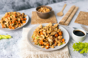 Cashew chicken, home made Chinese food with limited ingredients, healthy alternative to take out. 