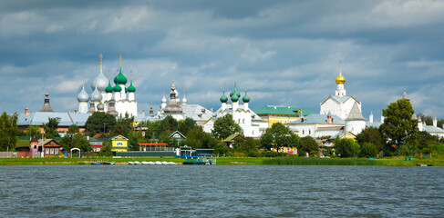 Rostov Kremlin cityscape outstanding on waterfront of lake Nero