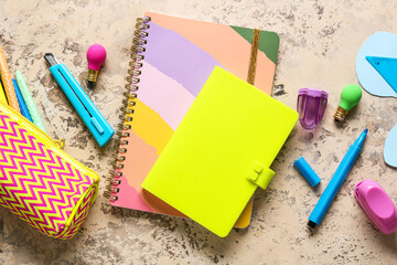 Stationery supplies on grunge background