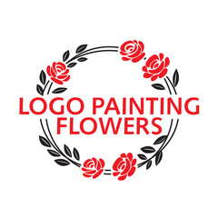 Flowers logo. Letters in a circle of flowers. The theme of murals, folk art and shops