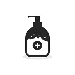 Icono de envase de diferentes tamaños. Gel antibacteriano, alcohol, jabón líquido. Frasco o recipiente. Ilustración vectorial, color negro