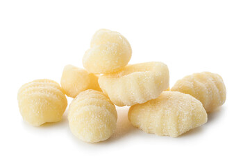 Raw gnocchi on white background