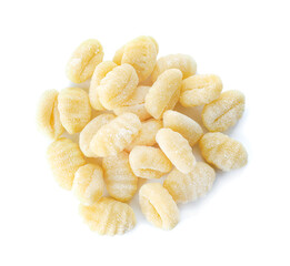 Raw gnocchi on white background