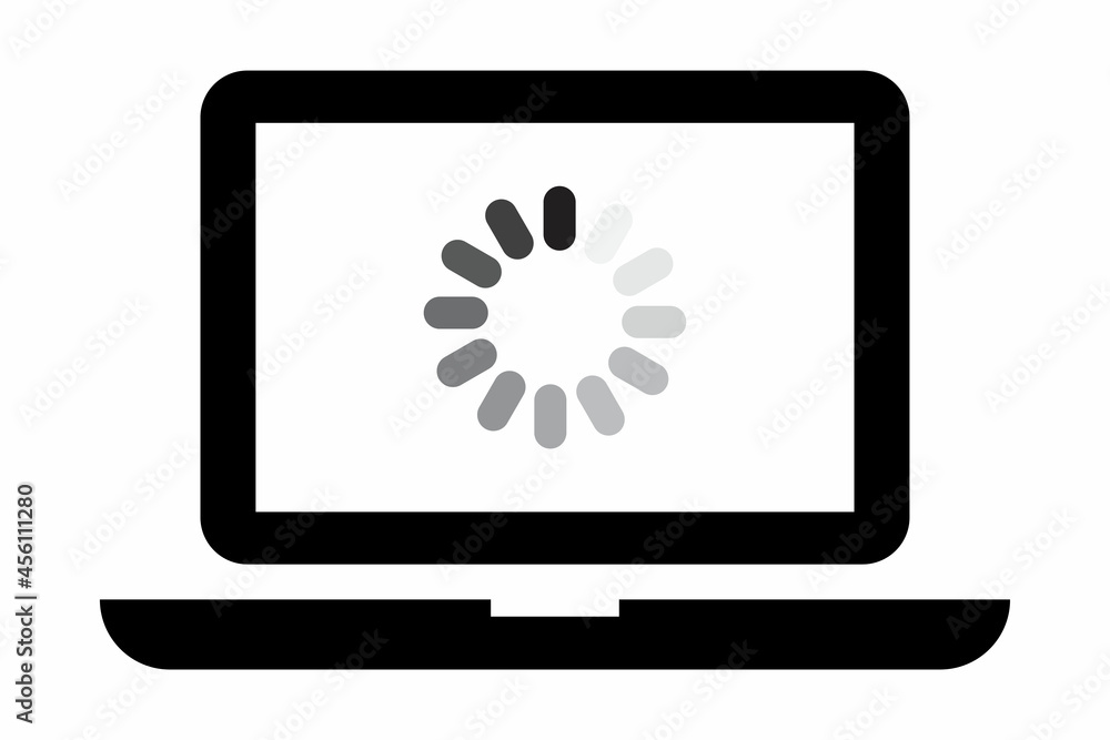 Poster loading process in laptop icon. digital communication. technical support system. vector illustration