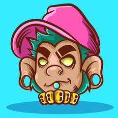 Stylish monkey with his cap, piercing and gold chain..eps
vector illustrator 8, eps format, grouped in layer and can be changed colors.