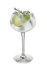 Glass of cold gin and tonic on white background