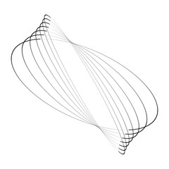 Black concentric ellipses in spiral form. Vector illustration. Trendy design element for frame, round technology logo, sign, symbol, web, prints, posters, template, pattern and abstract background