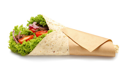 Tasty Fajitas on white background