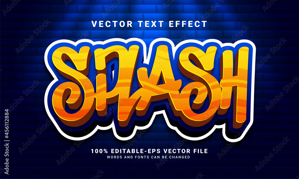 Poster splash 3d text effect, editable graffiti and colorful text style