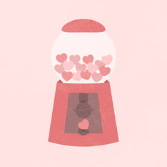 Candy machine with heart shaped gumball in retro style. 80s. Love	
