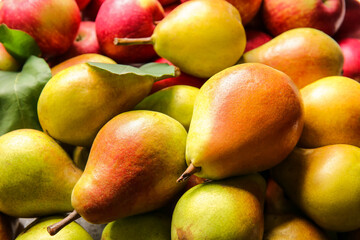 Ripe pears and apples as background