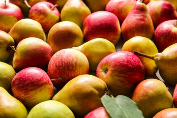 Ripe pears and apples as background