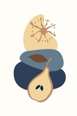 Composition of abstract shapes and botanical elements, minimalism, hand drawn. Use for packaging, wallpaper, poster, room interior decor, design for textiles, postcard, concept, clipart, vector 