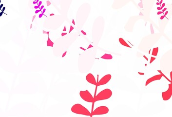 Light Pink vector doodle texture with leaves.