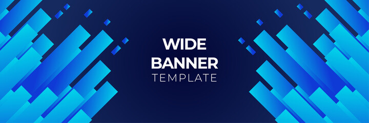 Blue wide banner background, layout futuristic brochures, flyers, placards. Contemporary science and digital technology concept. Vector template for brochure or cover with hi-tech elements background