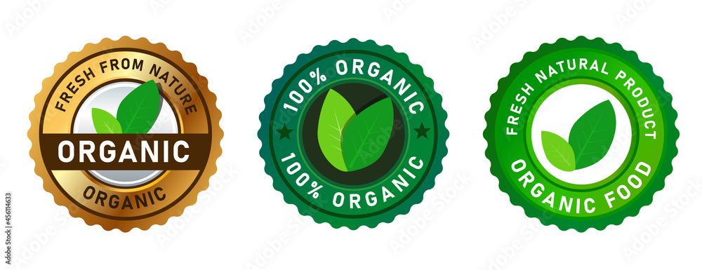 Wall mural organic food fresh from nature stamp label sticker in food packaging vector isolated graphic - Wall murals