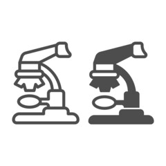Fototapeta premium Laboratory microscope line and solid icon, equipment concept, lab, medical microscope vector sign on white background, outline style icon for mobile concept and web design. Vector graphics.
