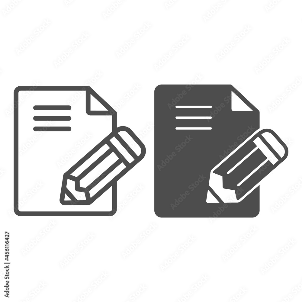Poster paper sheet, page, text document and pencil line and solid icon, documetnts concept, office file vec