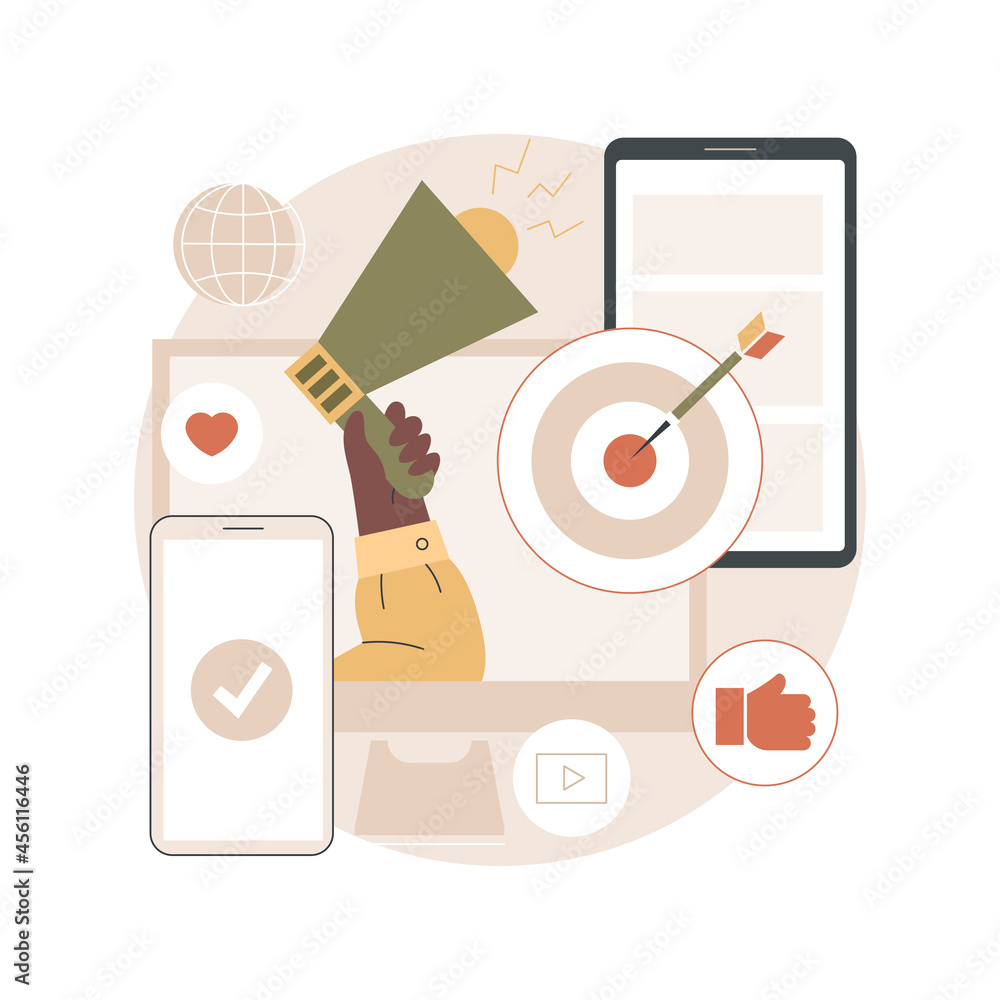 Poster multi-device targeting abstract concept vector illustration. cross-device tracking and targeting, mu
