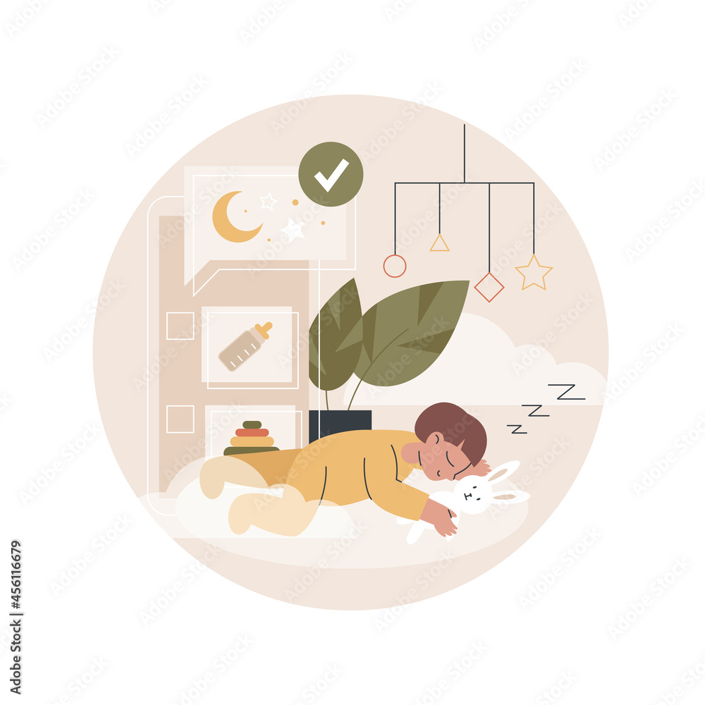 Poster kids routine app abstract concept vector illustration. child routine mobile app, newborn application